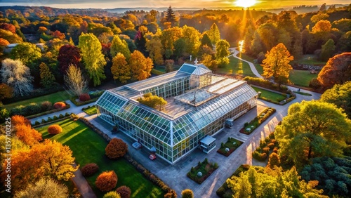 Belgrade Botanical Garden Glass House Aerial View, October 2024, Serbia