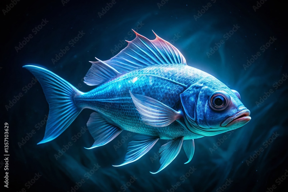 Bioluminescent Deep Sea Fish in Dark Abyss, Copy Space Left Bioluminescent Deep Sea Fish in Dark Abyss, Copy Space Left