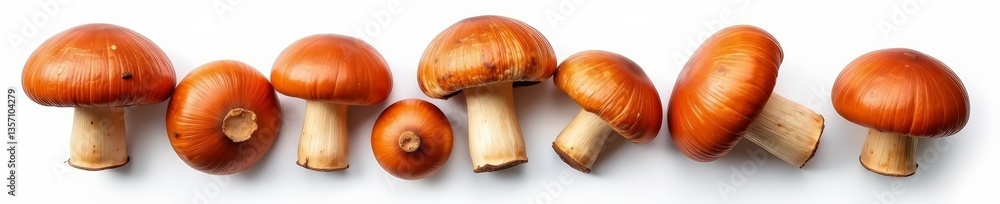 Top view of porcini mushrooms isolated on white, boletus edulis, forest, food photography Top view of porcini mushrooms isolated on white, boletus edulis, forest, food photography