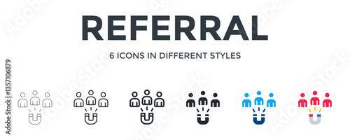 Referral Icon In Different Style Vector Illustration. Designed In Thin Line, Regular Line, Bold Line, Glyph, Color Fill, And Flat Style Can Be Used For Web