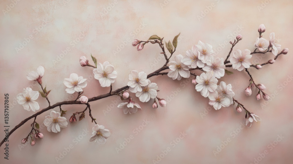 Delicate White And Pink Blossoms Branch On Soft Pink Background Texture And Details Delicate White And Pink Blossoms Branch On Soft Pink Background Texture And Details