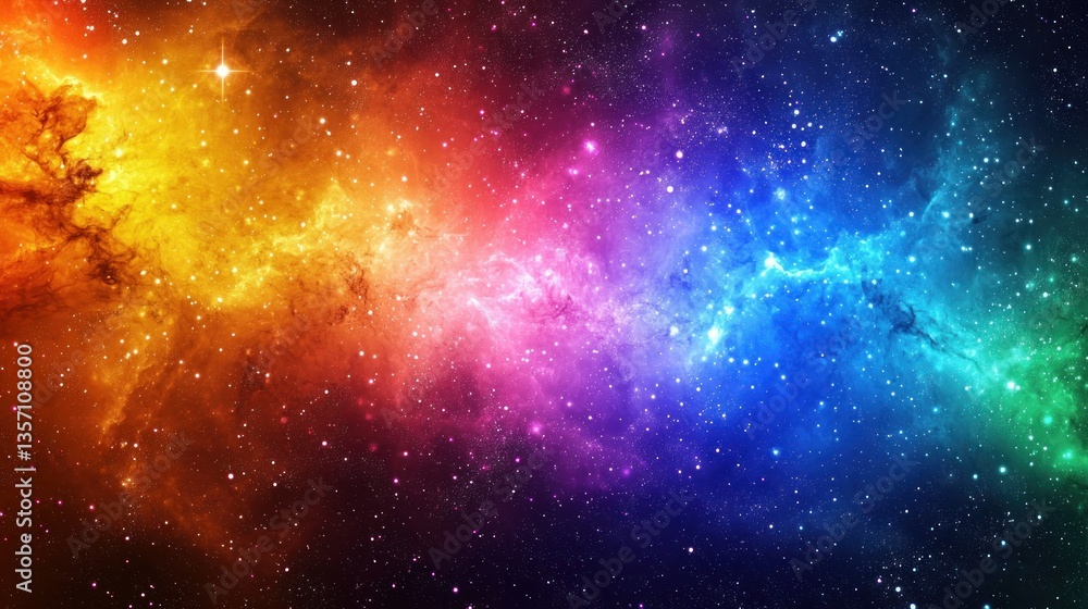 Naklejka premium Cosmic Rainbow Nebula: A Celestial Tapestry of Stars and Color