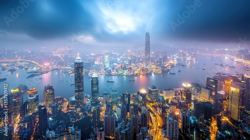 Wallpaper Mural Night Lights of Hong Kong: A Dazzling Cityscape from Above Torontodigital.ca