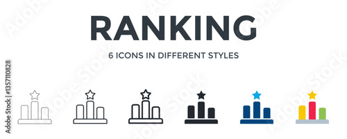 Ranking Icon In Different Style Vector Illustration. Designed In Thin Line, Regular Line, Bold Line, Glyph, Color Fill, And Flat Style Can Be Used For Web