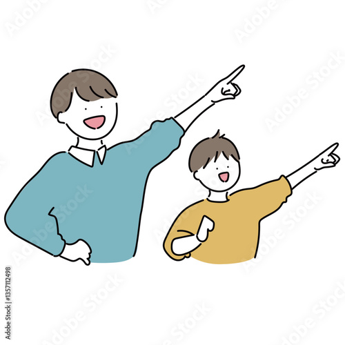 お父さんと男の子「進め！」