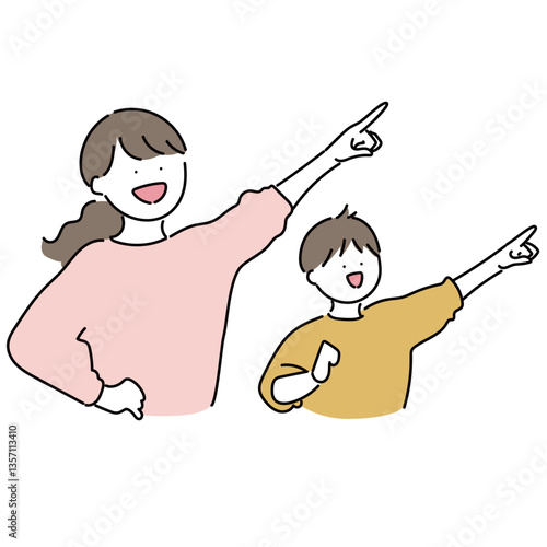 お母さんと男の子「進め！」