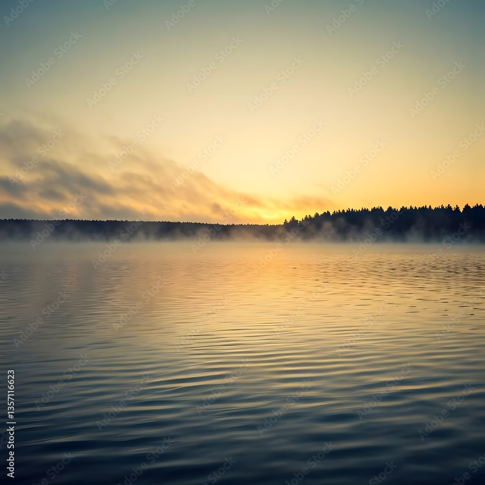 Fototapeta premium A misty lake at dawn, with soft fog rolling over the water, AI Generated
