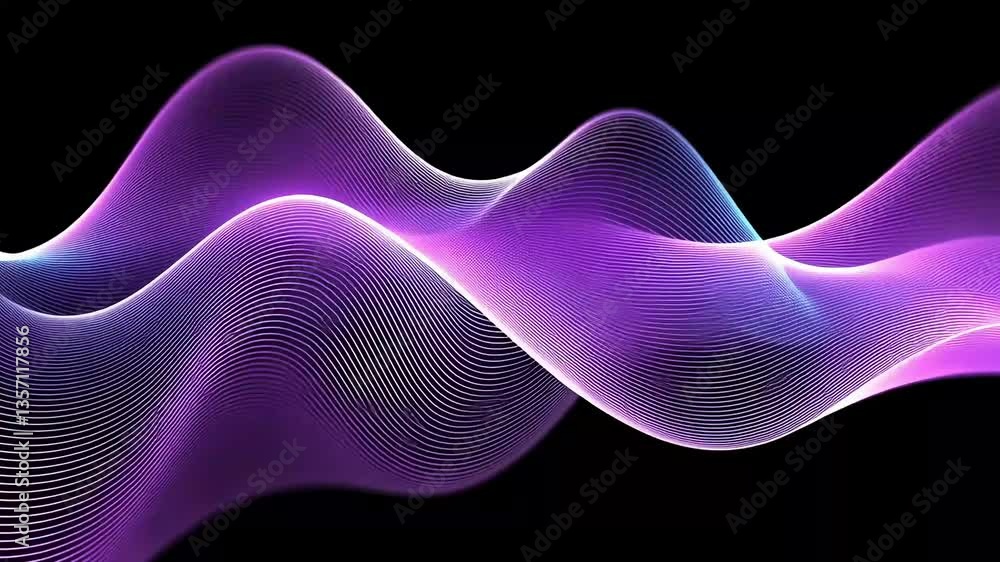 Flowing waves. Abstract pattern of purple and blue lines over a dark background Flowing waves. Abstract pattern of purple and blue lines over a dark background