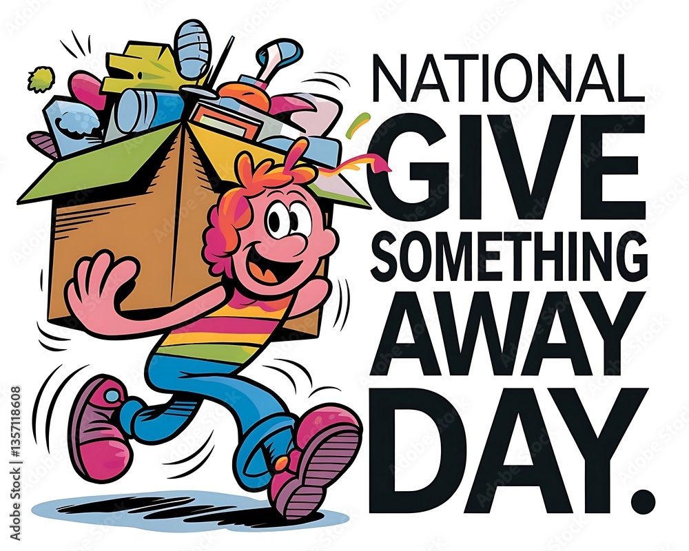Fototapeta premium National Give Something Away Day with Cartoon Person Carrying Donation Box for Celebration Graphics