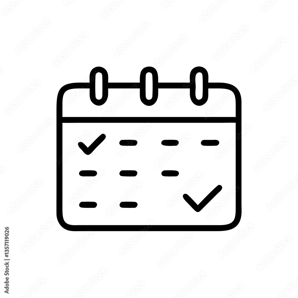 Simple Line Art Calendar Icon with Checkmarks Illustrates Productivity Simple Line Art Calendar Icon with Checkmarks Illustrates Productivity