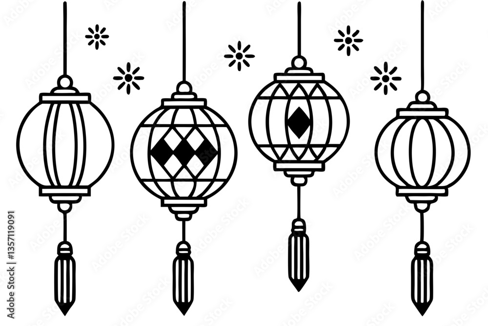 Elegant Black and White Chinese Lanterns, Perfect for Festive Designs Elegant Black and White Chinese Lanterns, Perfect for Festive Designs