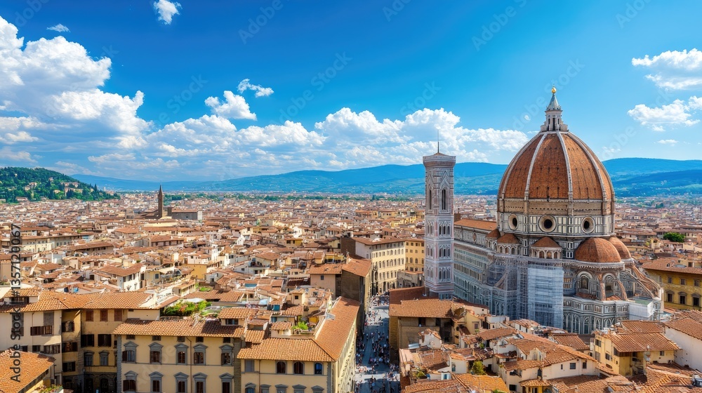Obraz premium Panoramic View of Florence with Iconic Dome and Beautiful Sky