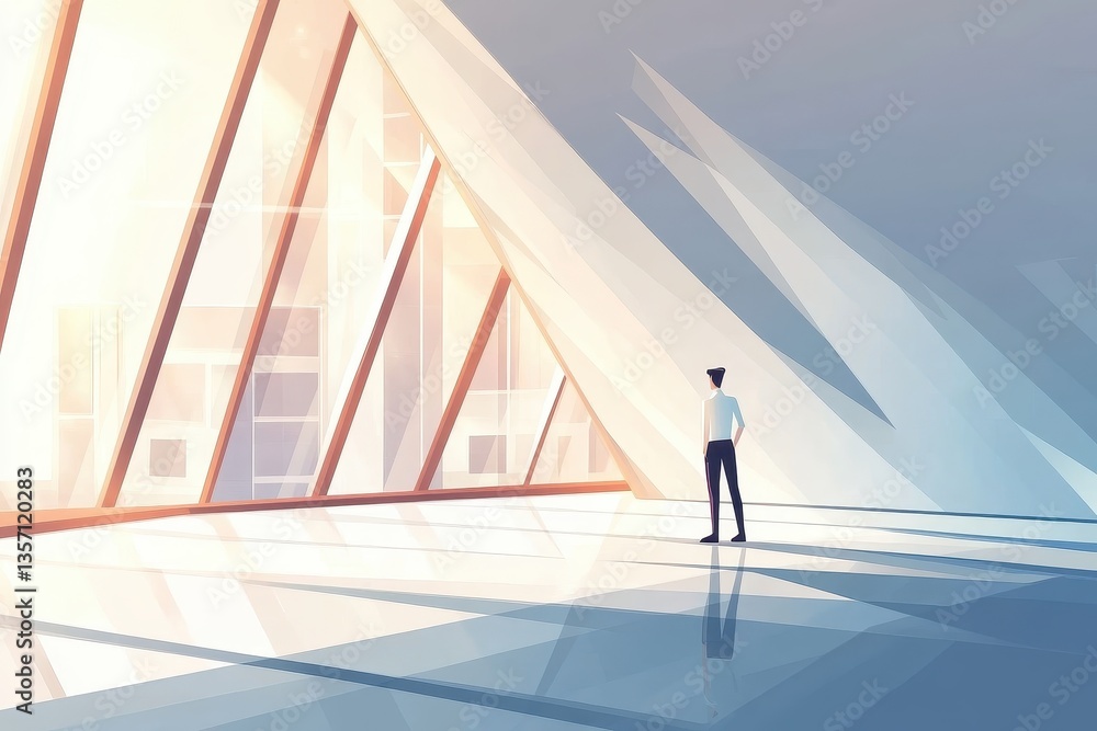 Obraz premium Modern Businessman Standing in Bright, Abstract Office Space