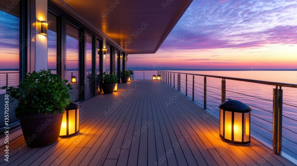 Luxurious riverside deck at sunset Luxurious riverside deck at sunset