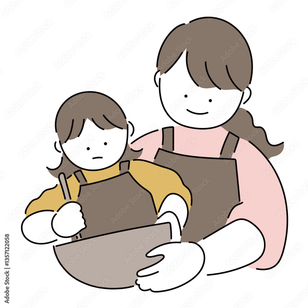 料理をするお母さんと女の子 料理をするお母さんと女の子