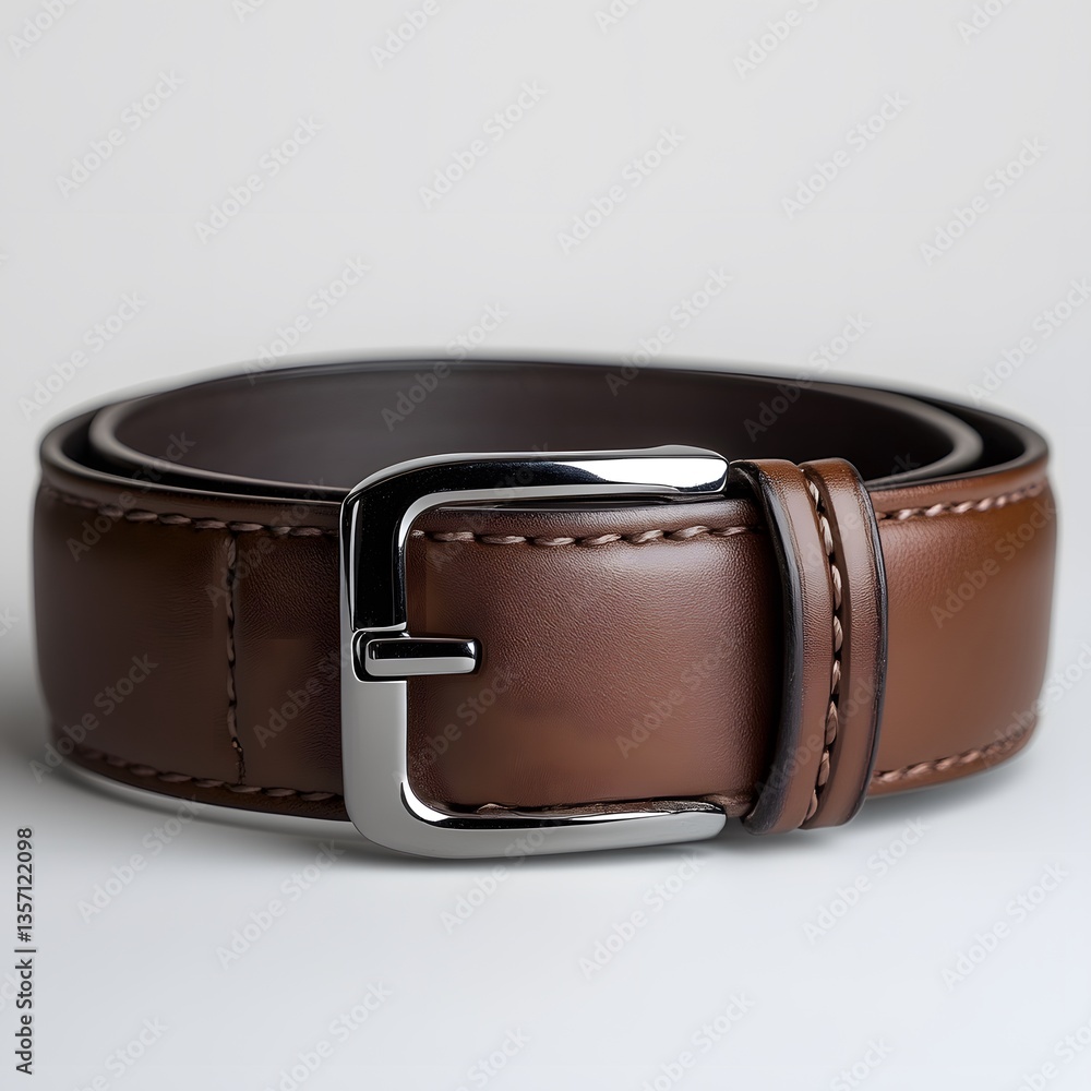Brown leather belt, studio shot, simple background, fashion accessory Brown leather belt, studio shot, simple background, fashion accessory
