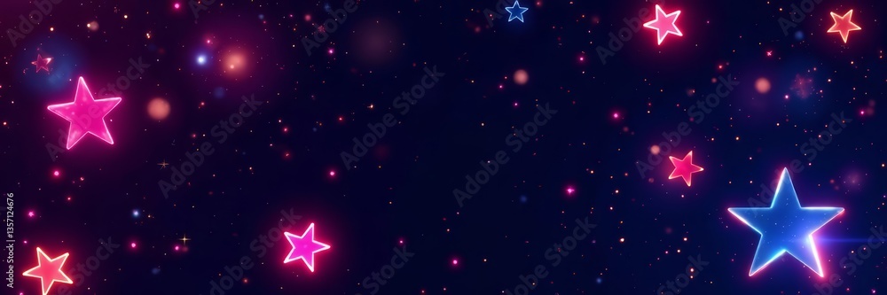 Vibrant neon stars on a seamless black background for a cosmic and festive design, vibrant, festive, stars Vibrant neon stars on a seamless black background for a cosmic and festive design, vibrant, festive, stars