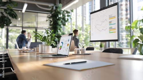 Modern Office Meeting with Natural Light and Technology