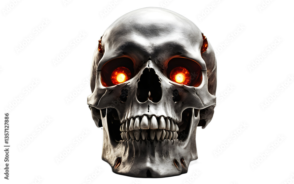 Obraz premium Cursed skull with glowing eyes, isolated on a empty plain background
