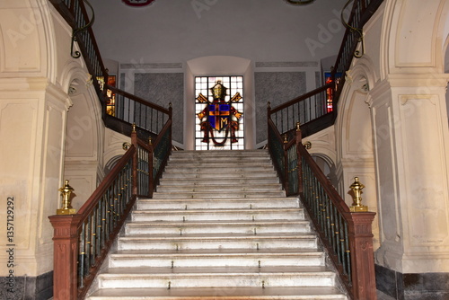 Tableau sur toile luxurious stairs with wooden banister and handrail