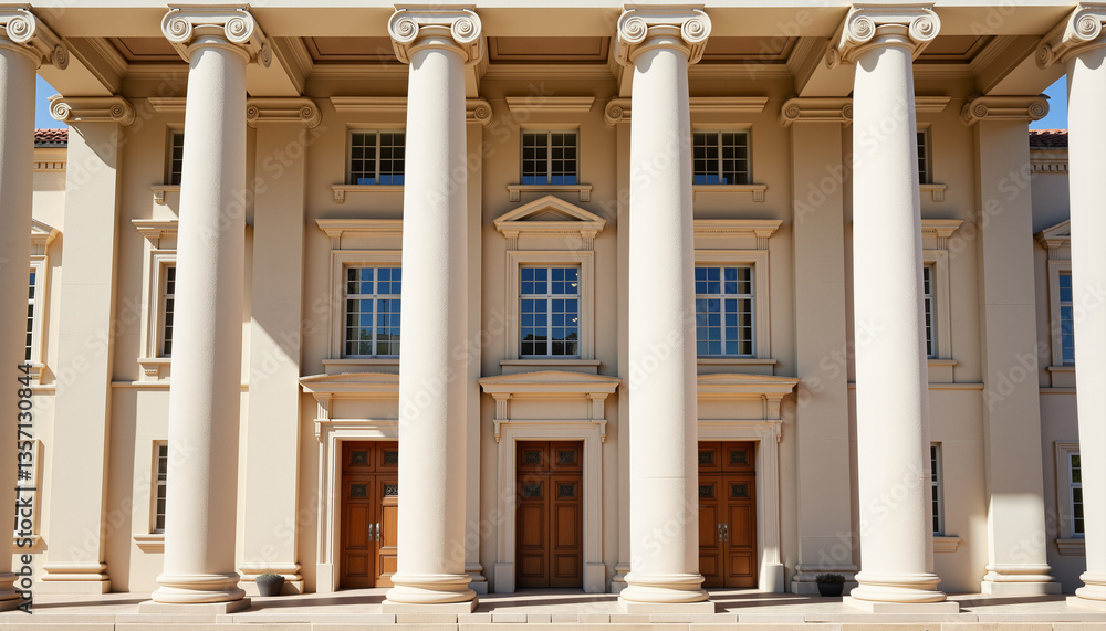 Obraz premium Imposing museum entrance with classical columns, symbolizing culture