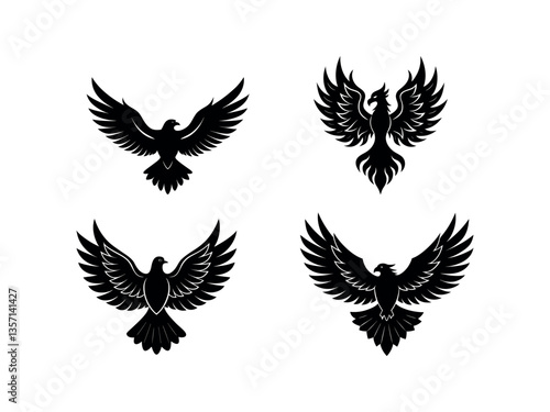 set of birds silhouette illustration vector 