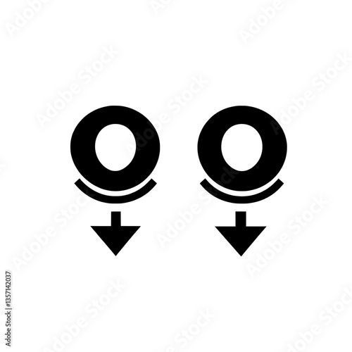 Male and female gender symbols with downward arrows, representing identity, societal roles, relationships, or movement in a simple vector design.