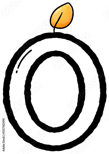 Hand drawn doodle font number 0 with candle pattern, number for worksheet