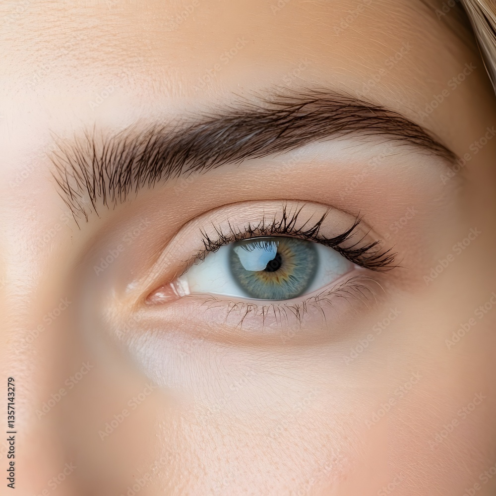Fototapeta premium Close-up eye, woman, grey, beauty, makeup, studio, skincare, advertising
