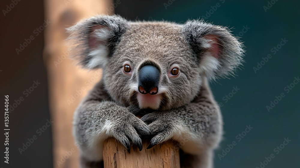 Fototapeta premium Close-Up Portrait of a Cute Australian Koala Bear on a Tree Branch