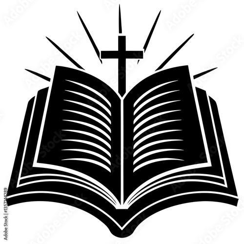 Elegant Easter Sunday open Bible vector with simple design. Great for print and digital faith-based artwork. Includes EPS, SVG, PNG, JPG formats.