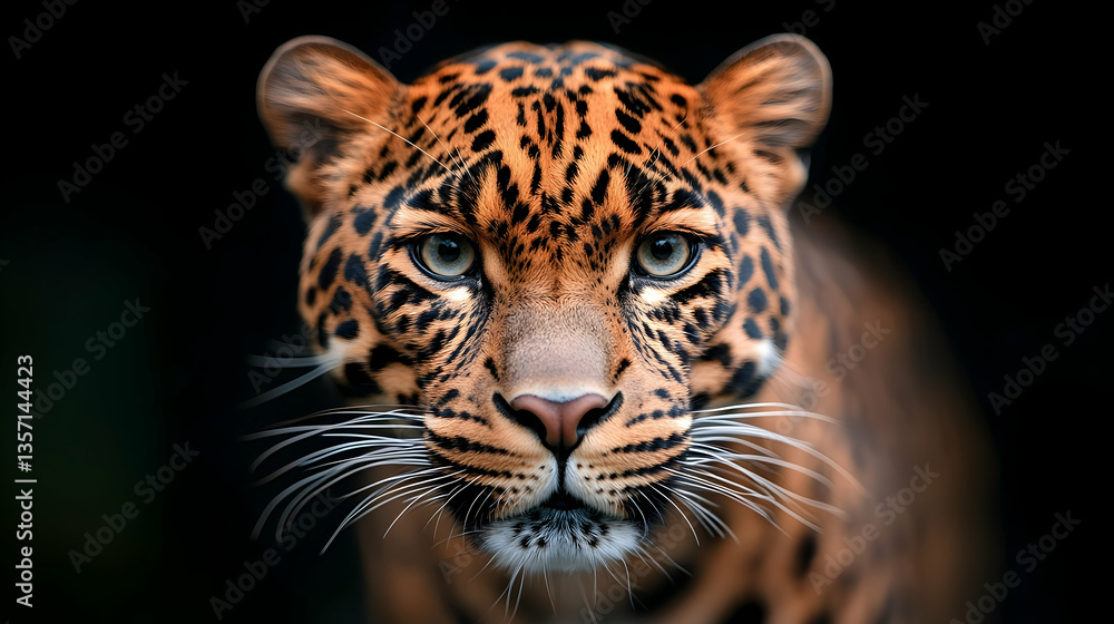 Fototapeta premium Close Up Portrait of a Leopard in the Dark