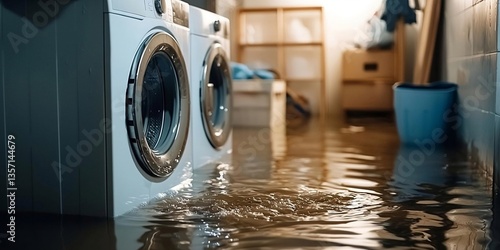 Water damage in the basement due to flooding.
