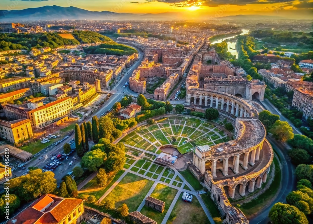 Fototapeta premium Aerial View Ancient Roman City Map - Historical Archaeology Drone Shot