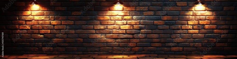 Fototapeta premium Illuminated Red Brick Wall, Abstract Grunge Texture With Dramatic Lighting Effect Background