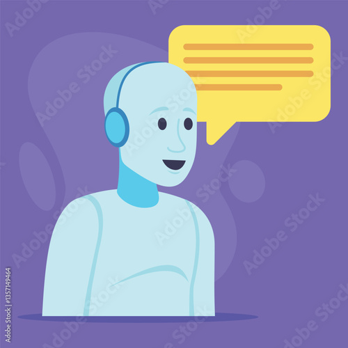Vibrant character with blue skin and headphones engaging in conversation. Speech bubble displaying text, highlighting interactivity in digital context