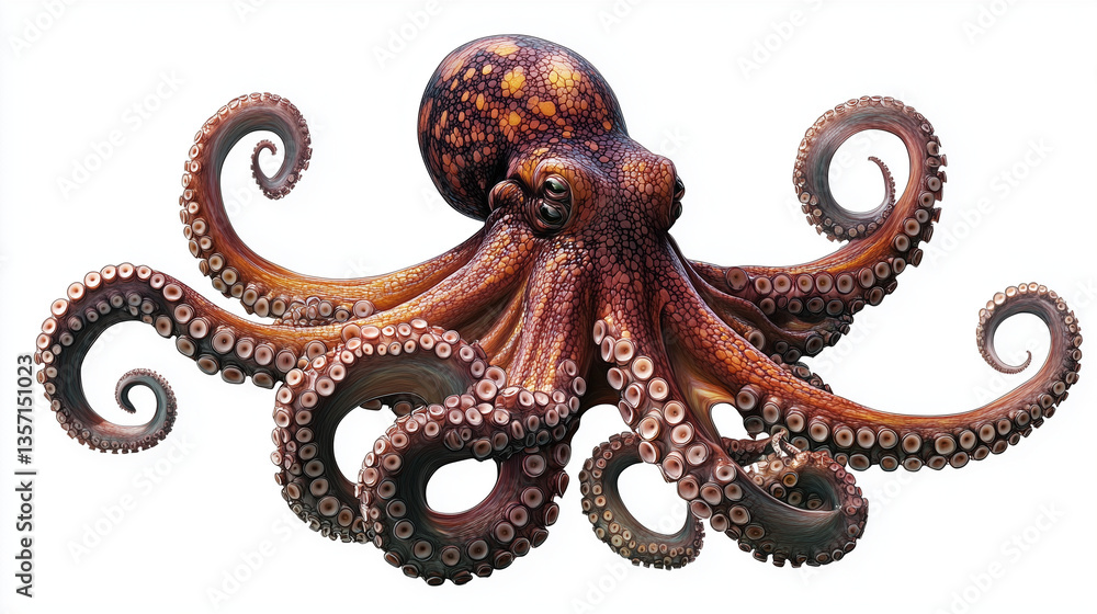 Fototapeta premium A PNG of a Kraken octopus, isolated on a white background.