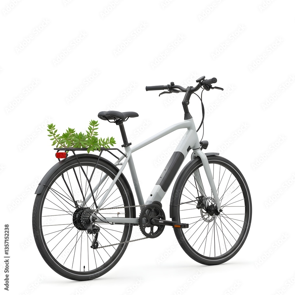 Fototapeta premium Bicycle with small plant growing near wheels on white background