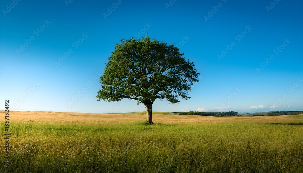Fototapeta premium lonely tree in the field with blue sky background.