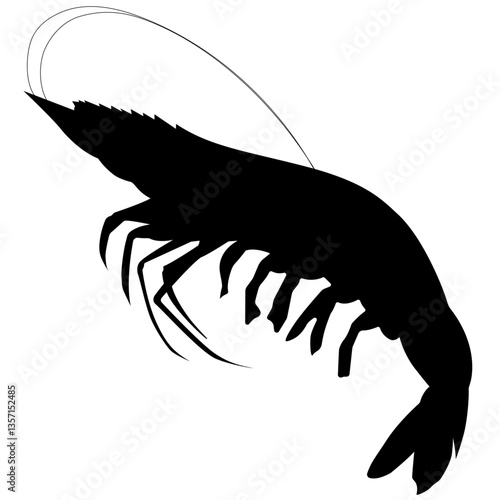 Shrimp silhouette, sea animal vector ad illustration