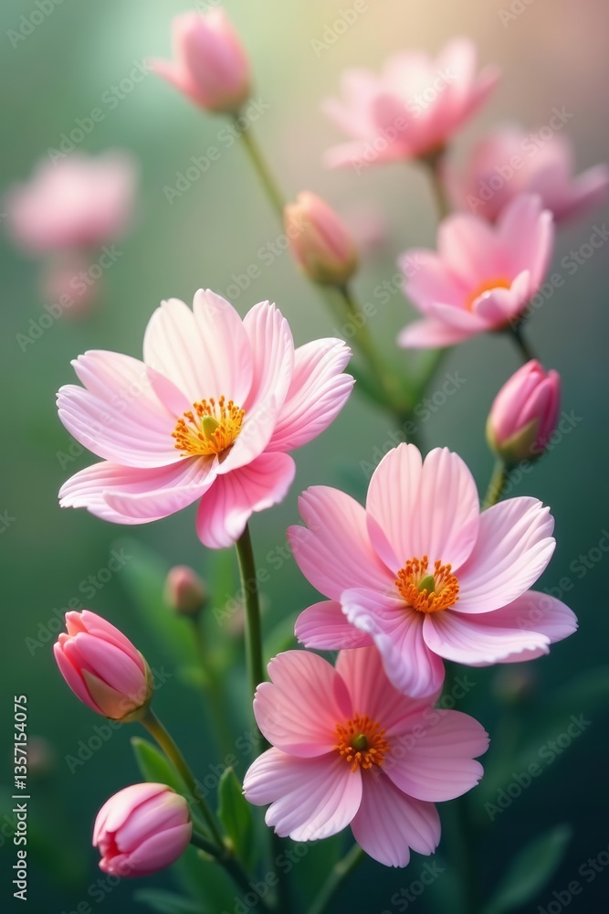 Fototapeta premium Vibrant spring flowers in bloom with soft pastel colors, ideal for banners and backgrounds, bloom, background, floral