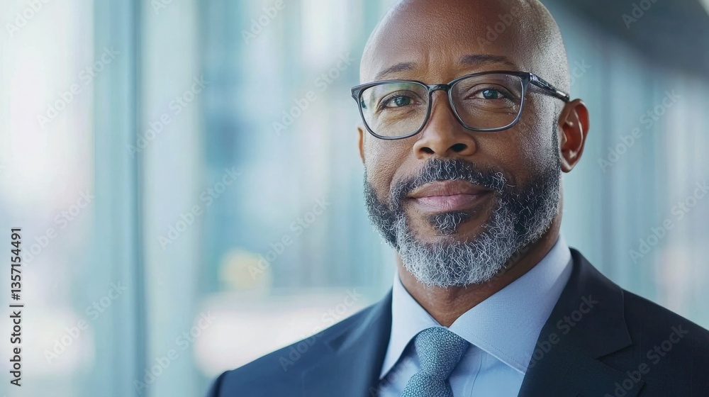 Fototapeta premium Professional African American Man in Business Attire with Glasses
