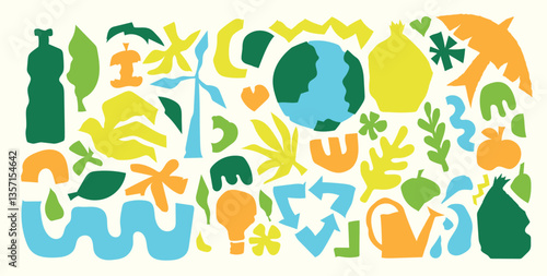 Set of the geometric brutal shapes for the Earth Day posters and cards. Layouts for prints, flyers, covers, banners design. Eco concepts.