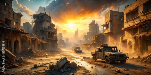 Desolate Battlefield: War-Torn Landscape with Copy Space for Text Overlay