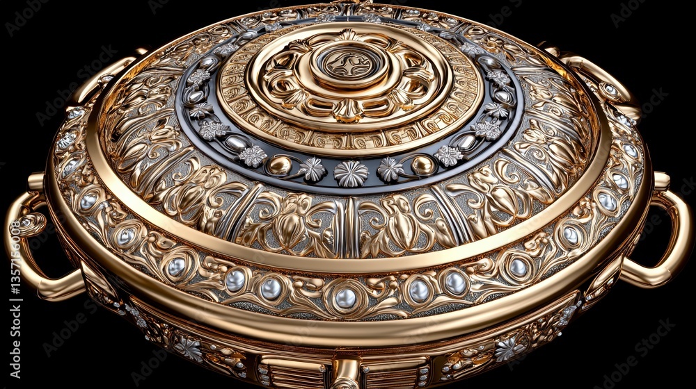 Intricate Gold and Black Circular Disc with Diamond Accents Intricate Gold and Black Circular Disc with Diamond Accents