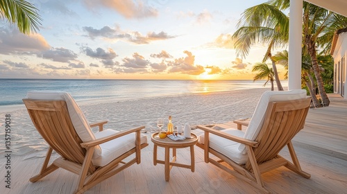 Beach Chairs at Tropical Sunset