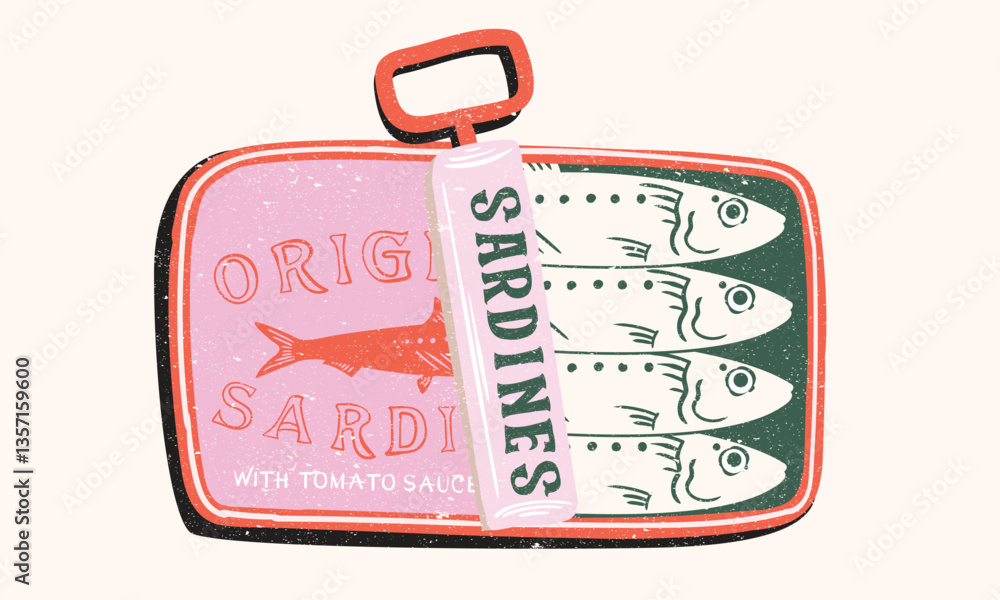 Obraz premium Sea food artwork. Canned fish artwork. Sardines fish artwork for t shirt print, poster, sticker and other uses.