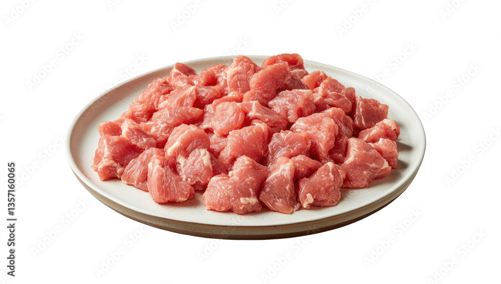 Raw Pork Cubes transparent background Plate, Preparing for Cooking, Ingredient Shot for Recipes Raw Pork Cubes transparent background Plate, Preparing for Cooking, Ingredient Shot for Recipes