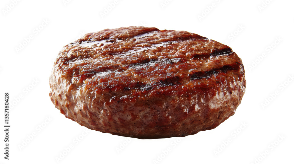Perfectly grilled gourmet hamburger patty with char marks and smoky essence, isolated on transparent background Perfectly grilled gourmet hamburger patty with char marks and smoky essence, isolated on transparent background