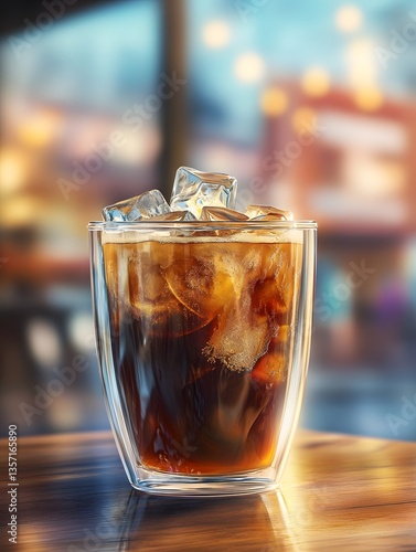 Iced Americano in a glass cup at a modern cafe